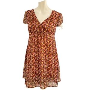 Esprit Fit & Flare Dress Geometric Print V-Neck Boho Fairycore 8